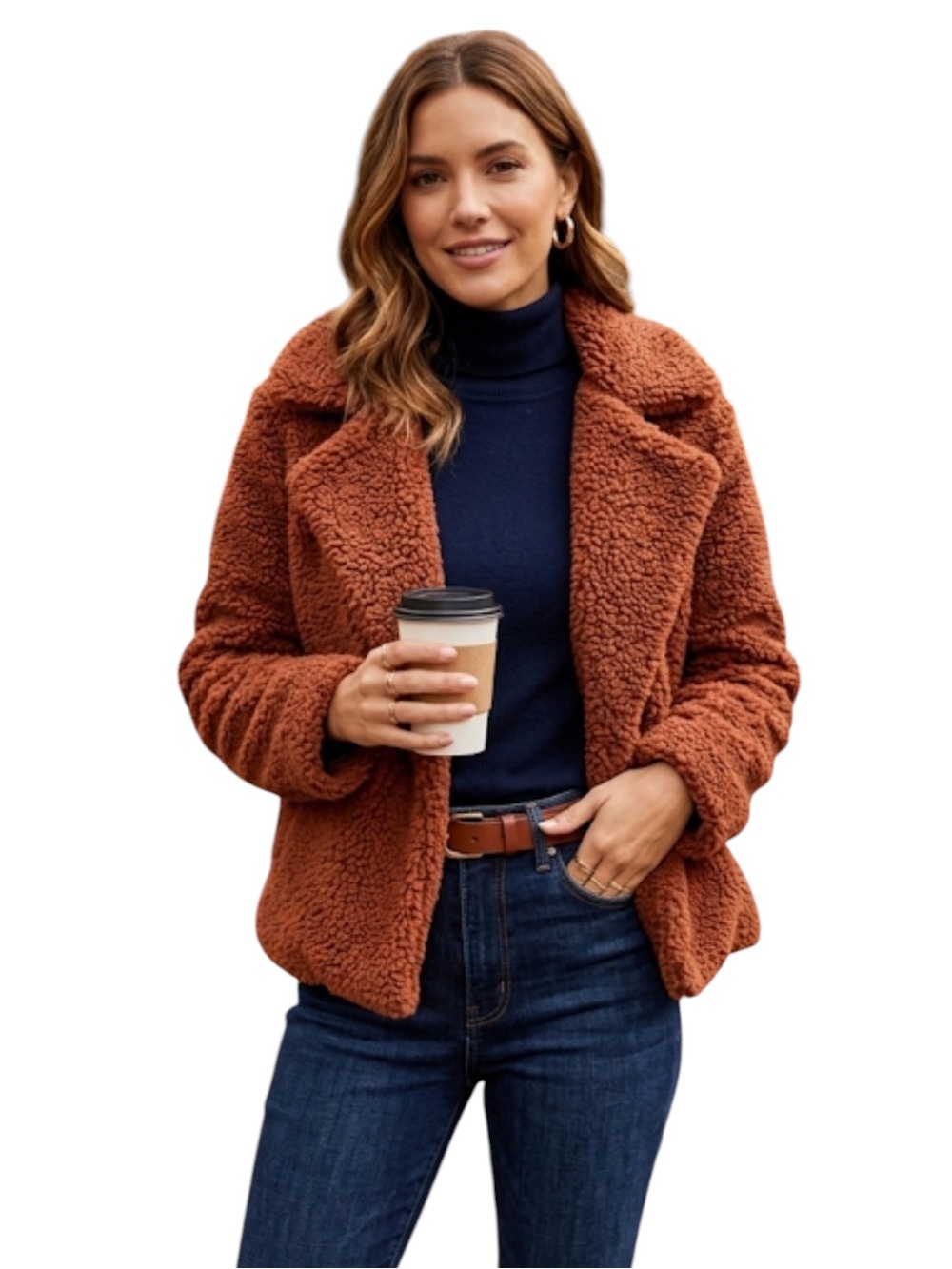 BB Dakota Steve Madden Teddy Sherpa Jacket Rust Brown Cozy Moto Coat Size S